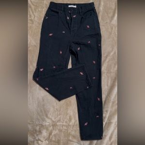Black pants with embroidered flowers size 26